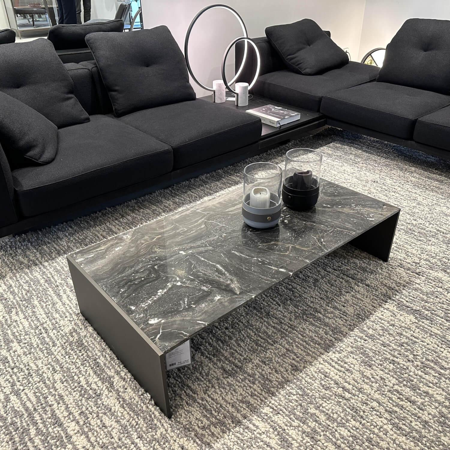 Minotti - Beistelltisch Linha Platte Marmor Grigio Orobico Grau Seitenteile Aluminium Braun - 2