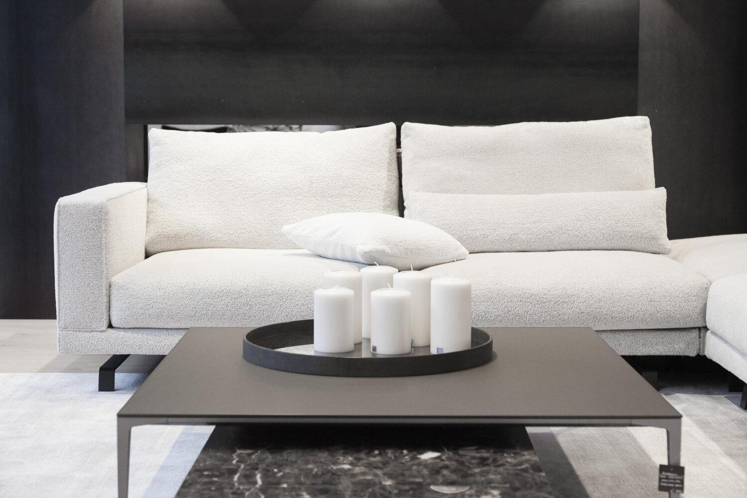 Sofa Octave Stoff WG411 Beige Mit Hocker Und Inselelement Mit Ablage