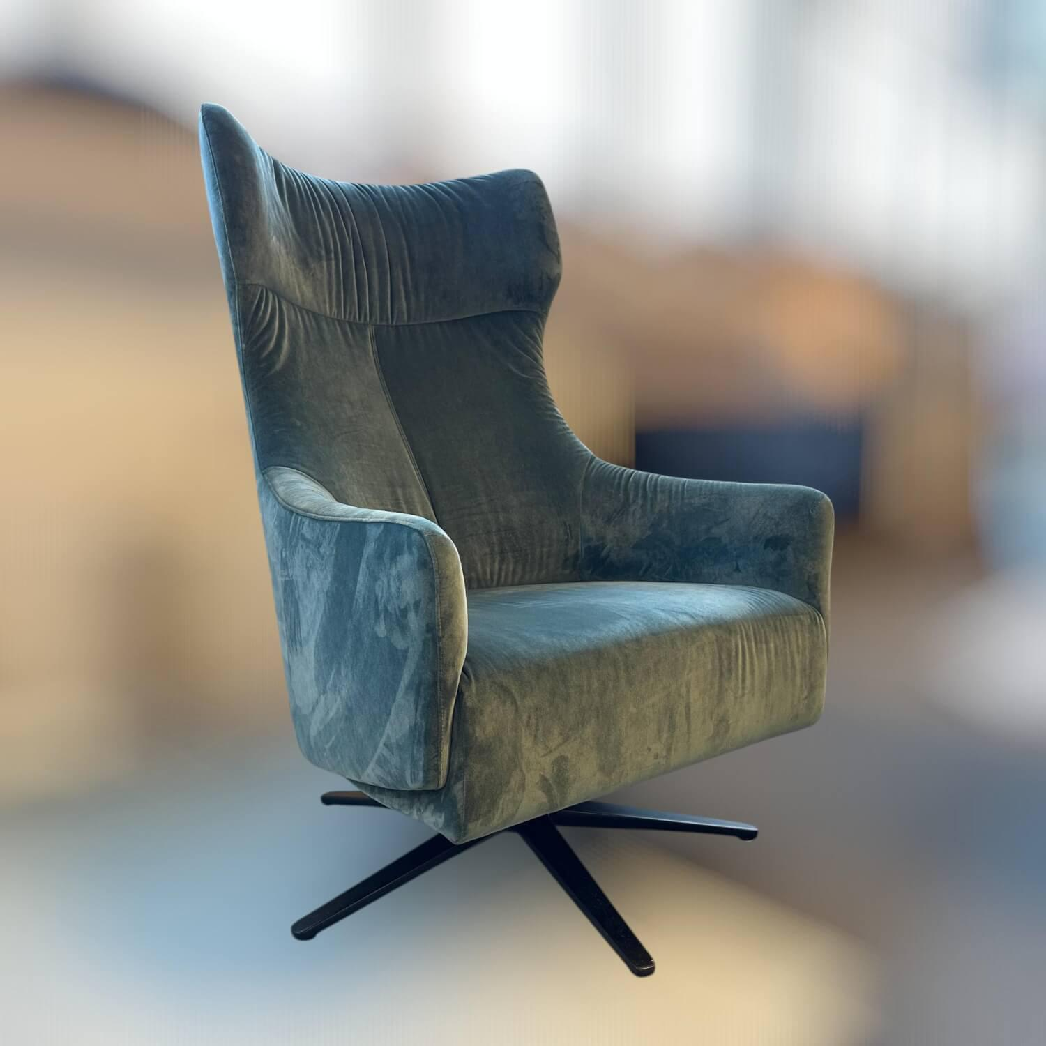 IP Design - Hochlehnsessel Flow Stoff City Velvet CA7832/137 Grau Blau Mit Sternfuß Schwarz Matt - 5