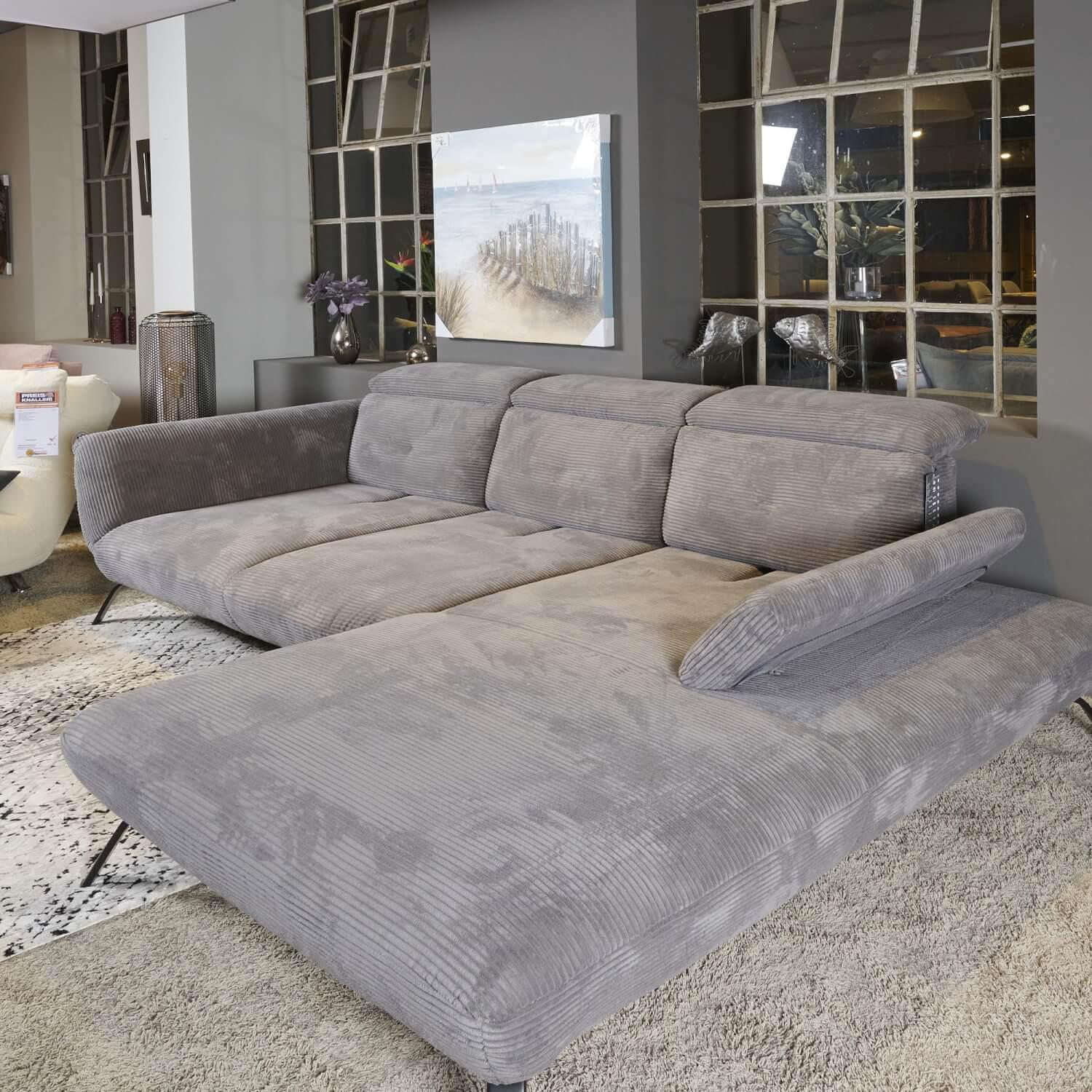 Steinpol - Eckgarnitur Seattle Cord Bezug Stoff Lincoln Grau 90 Metallfuß Schwarz Matt - 10