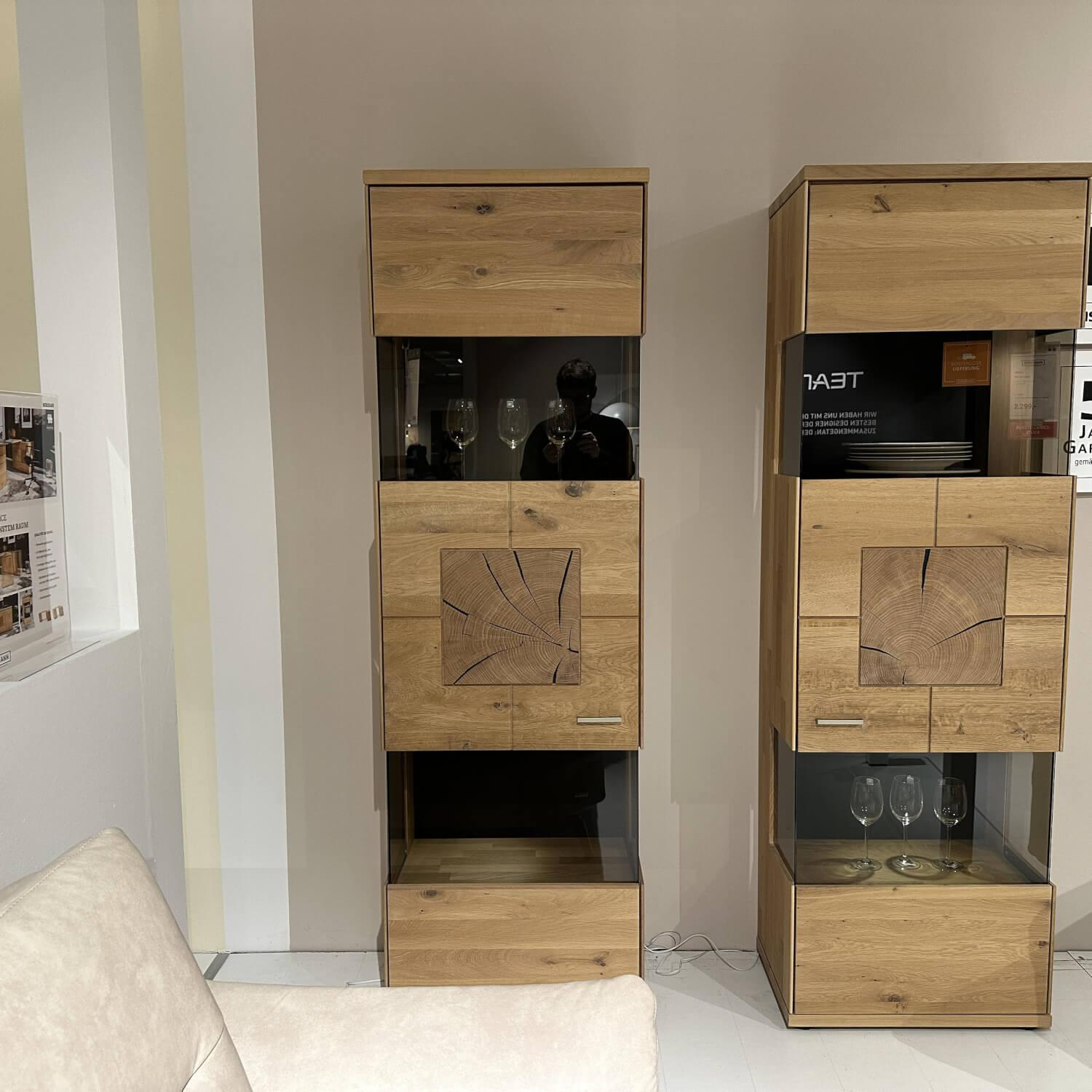 Musterring - Vitrine Portland Holz Wildeiche Massiv Weißgeölt Glas Anthrazit Satin Mit Beleuchtung Anschlag Links - 5