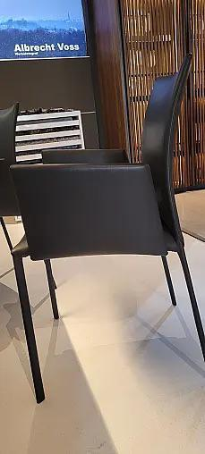 Draenert - 4er Set Armlehnstuhl Nobile Soft Leder R 919 Grau Gestell Metall Schwarz Lackiert - 3