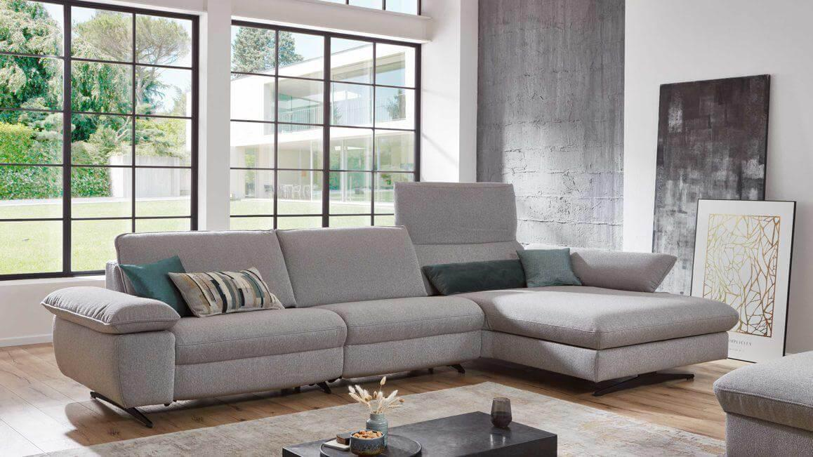 himolla - Ecksofa Comfortmaster Spektra 1487 Stoff Loop 02 Jet Hellgrau Metallkufe Anthrazit Motorisch Verstellbar - 4
