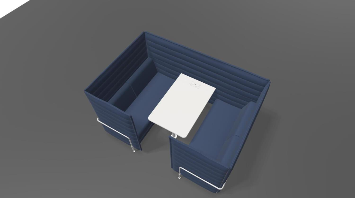 Vitra - Sitzkabine Alcove Cabin Highback Stoff Laser Dunkelblau Blau Moorbraun Braun Rahmen Glanzchrom Mit Tisch MDF Soft Light - 4