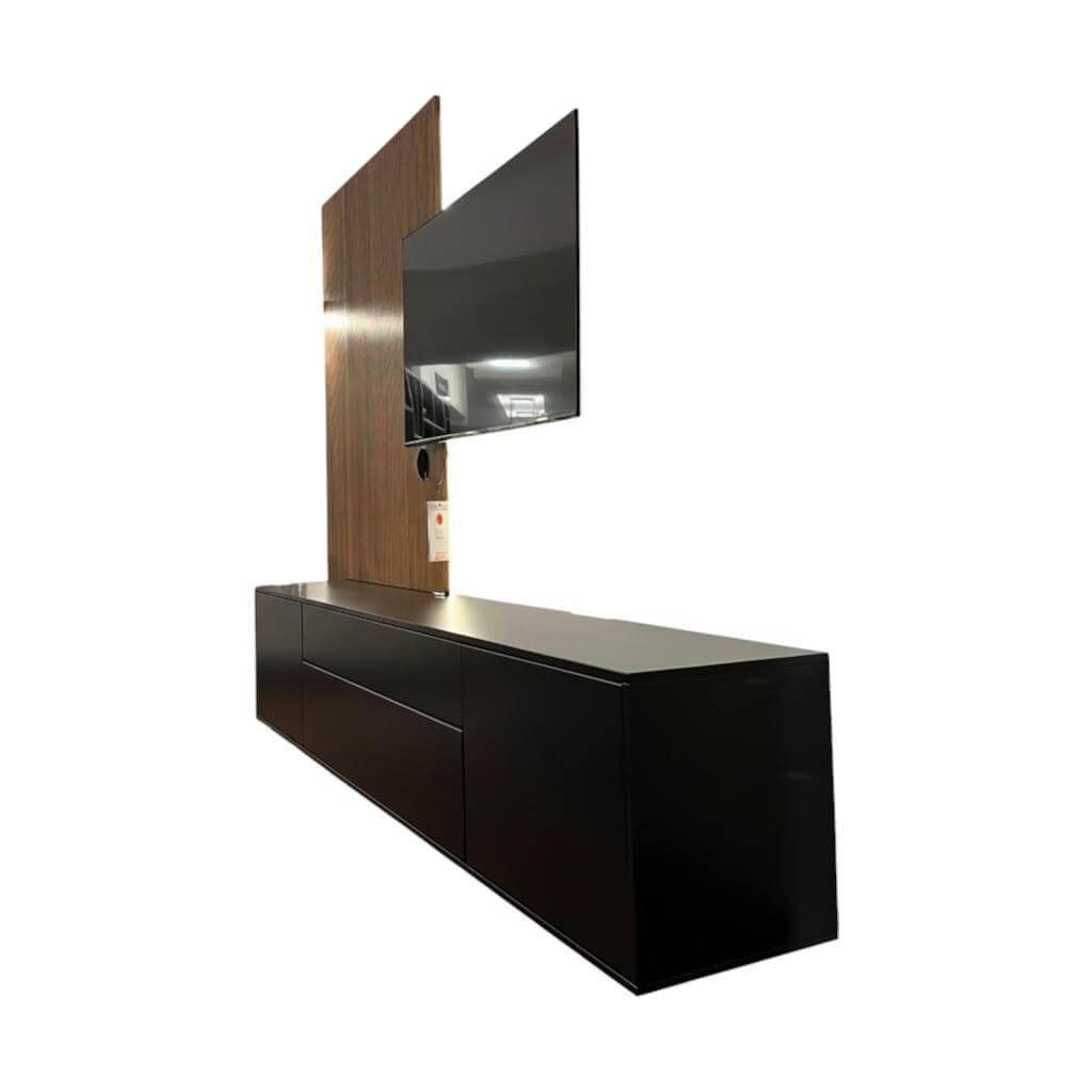 Rietberger Möbelwerke - Sideboard Deviso Lack Schwarz Mit Push To Open Inklusive Paneel Nussbaum Nova Und Beleuchtung - 1