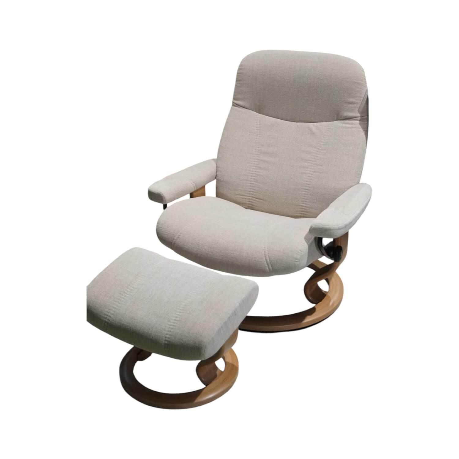 Stressless - Sessel Consul L Stoff Daisy Sand Beige Gestell Classic Eiche Gebeizt Inklusive Hocker - 1