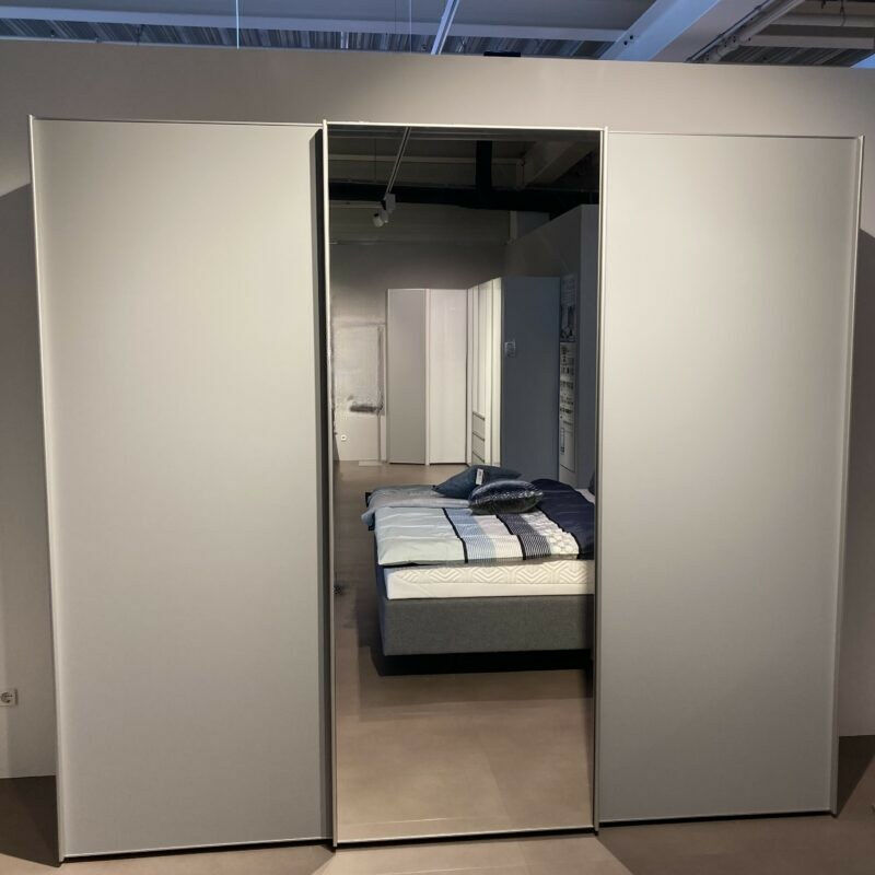 Staud - Schwebetürenschrank EM Armadio Dekor Hellgrau Mit Spiegel Griffe Schmal Aluminium Matt - 5
