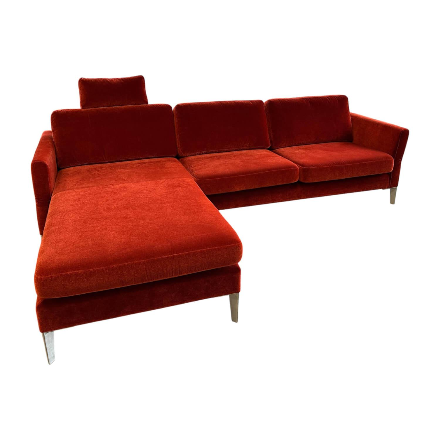Gehlenborg Sitzmöbel - Ecksofa Living Rohleder Stoff Cloud 18 Velours Brilliant Rot Gestell Aluminium Gebürstet Mit Klappbarer Armlehne - 1