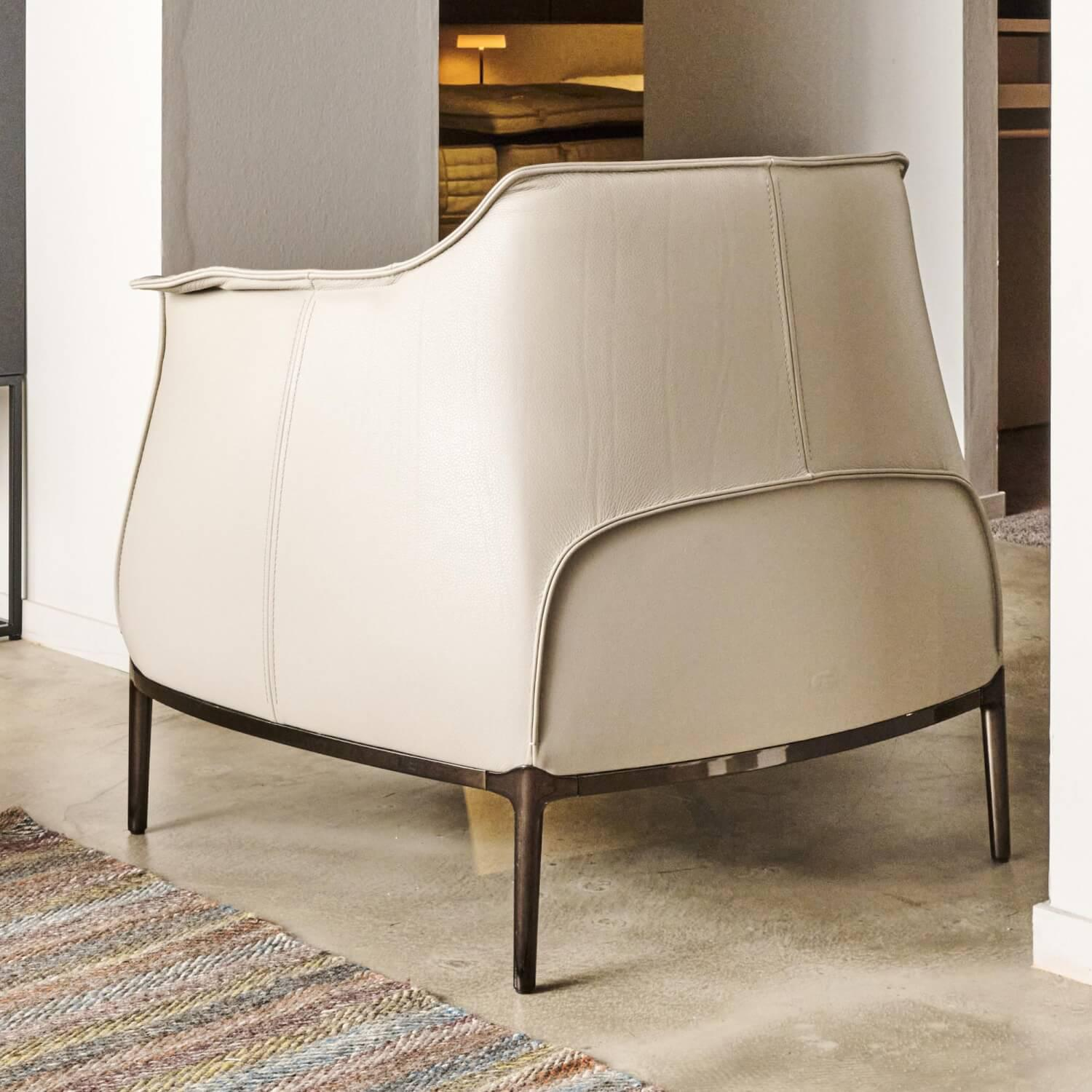 Poltrona Frau - Sessel Archibald Leder Nest Salgemma Beige Creme Grau Untergestell Nickel Brüniert - 6
