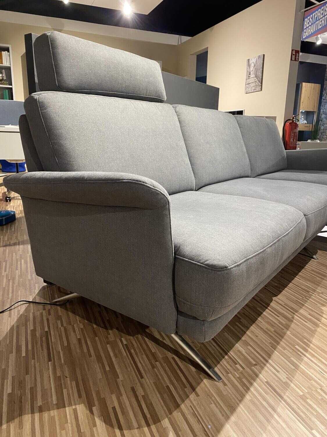 Steinpol - Ecksofa Angelo Stoff Olympia Clean Grau mit Kopfstütze - 11