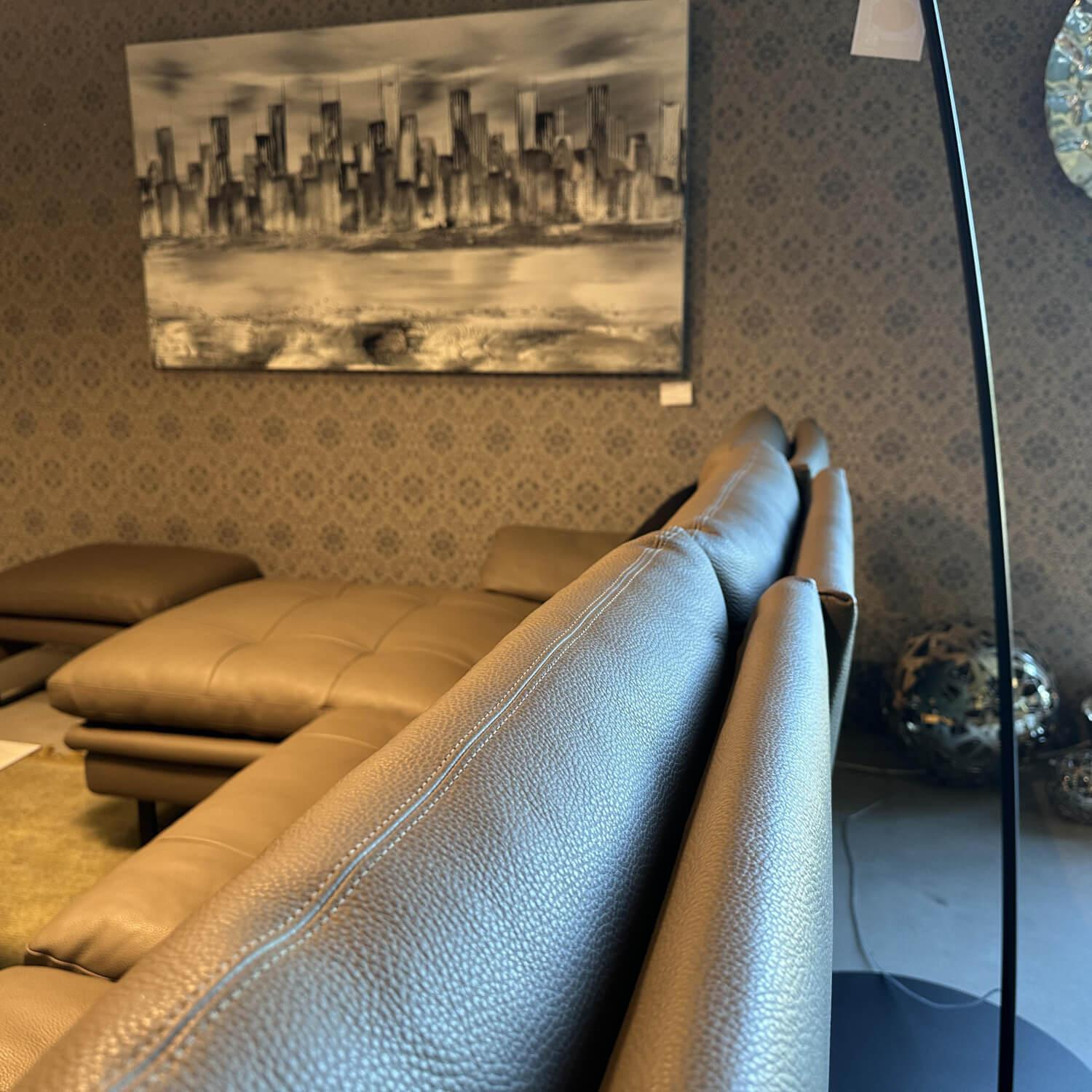 Erpo - Ecksofa Lucca Leder Loden 43 164 Braun Metallkufe Schwarz Inklusive Sessel Und Hocker - 11