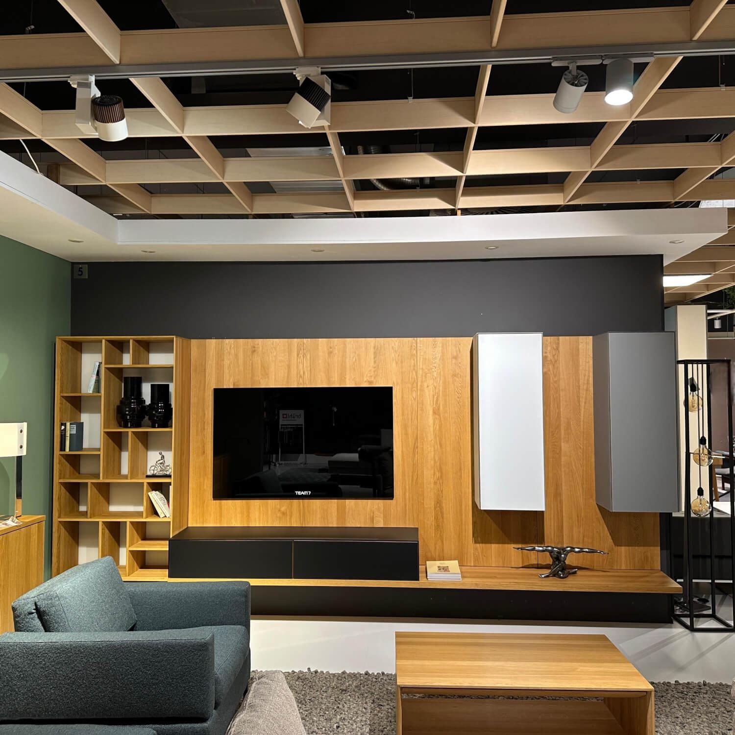 Team 7 - Wohnwand Cubus Holz Eiche Naturöl Glas Farbglas Weiß Matt - 6