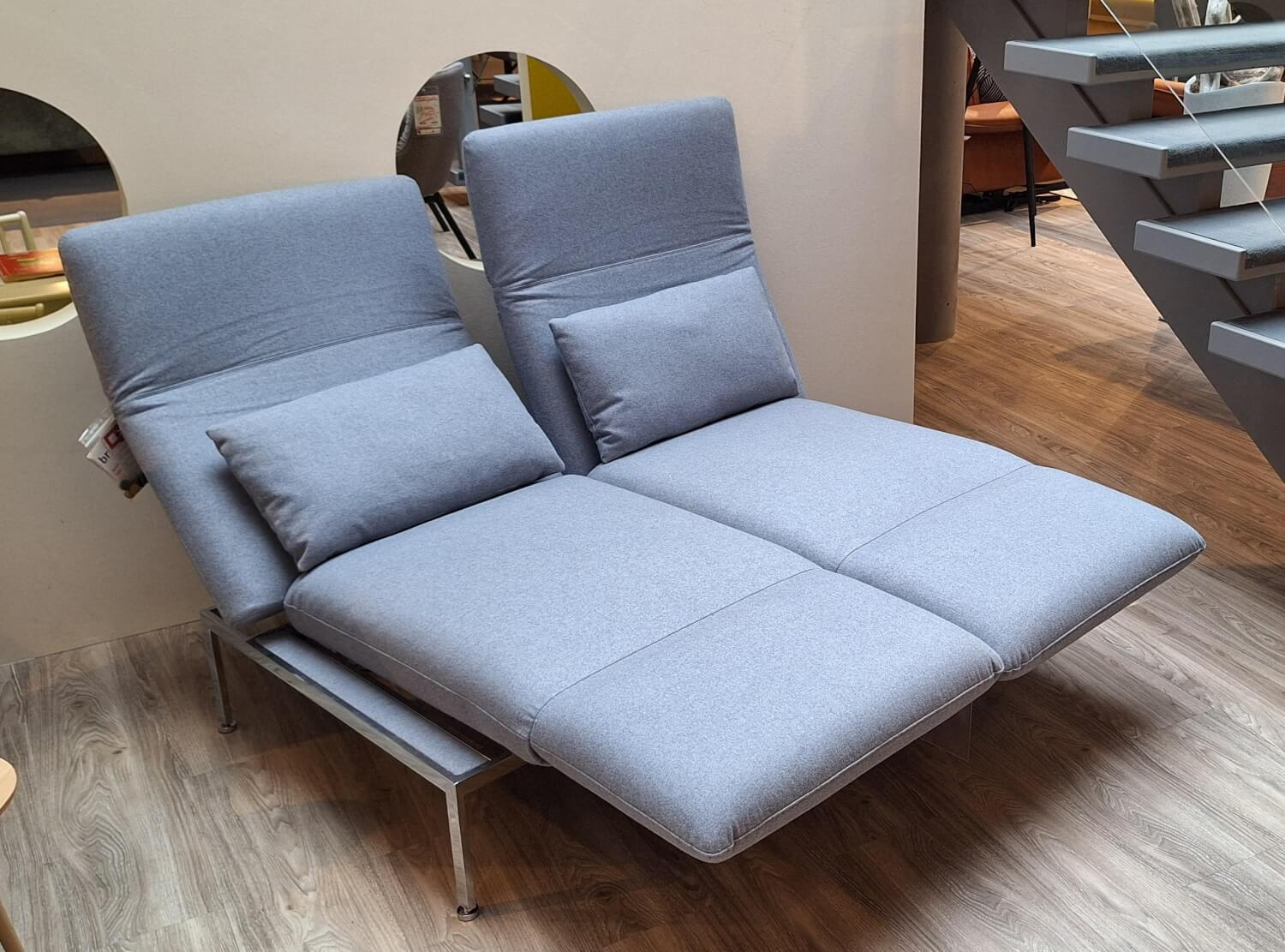 Brühl - Sofa Roro Medium Zweisitzer Stoff 4476/60 Hellblau Grau Füße Chrom - 6