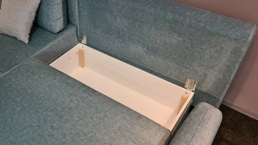 Restyl - Ecksofa LS24 Stoff 2-7059 Blau mit Bettkasten und 2 Kissen - 2