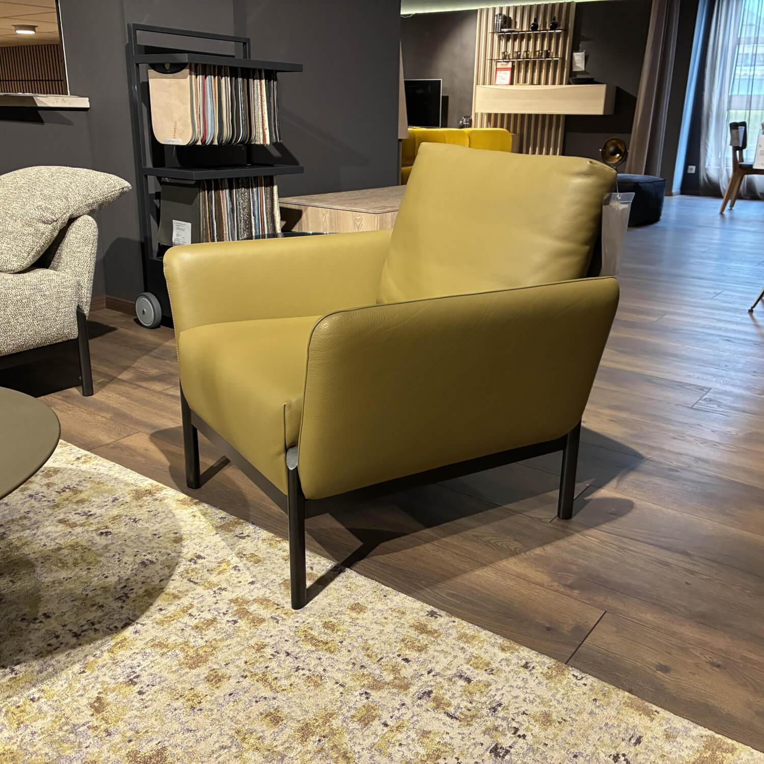 Leolux - Sessel Enna Leder Raffino 294 Fennic Gelb Grün Gestell Expoxy E2200 Nuit Silk Schwarz Matt - 3