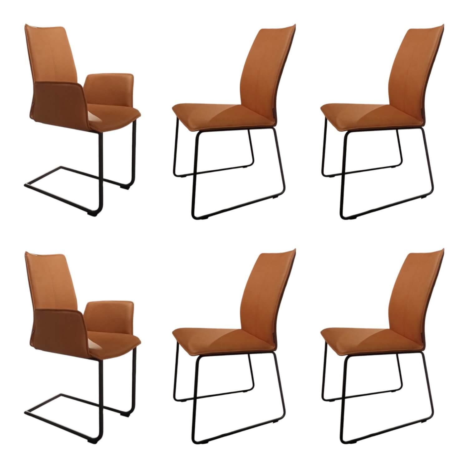 Raum.Freunde - 6er Set Stuhl Stine Microfaser Veganes Leder Gavin 676 Cognac Gestell Eisen Schwarz - 1