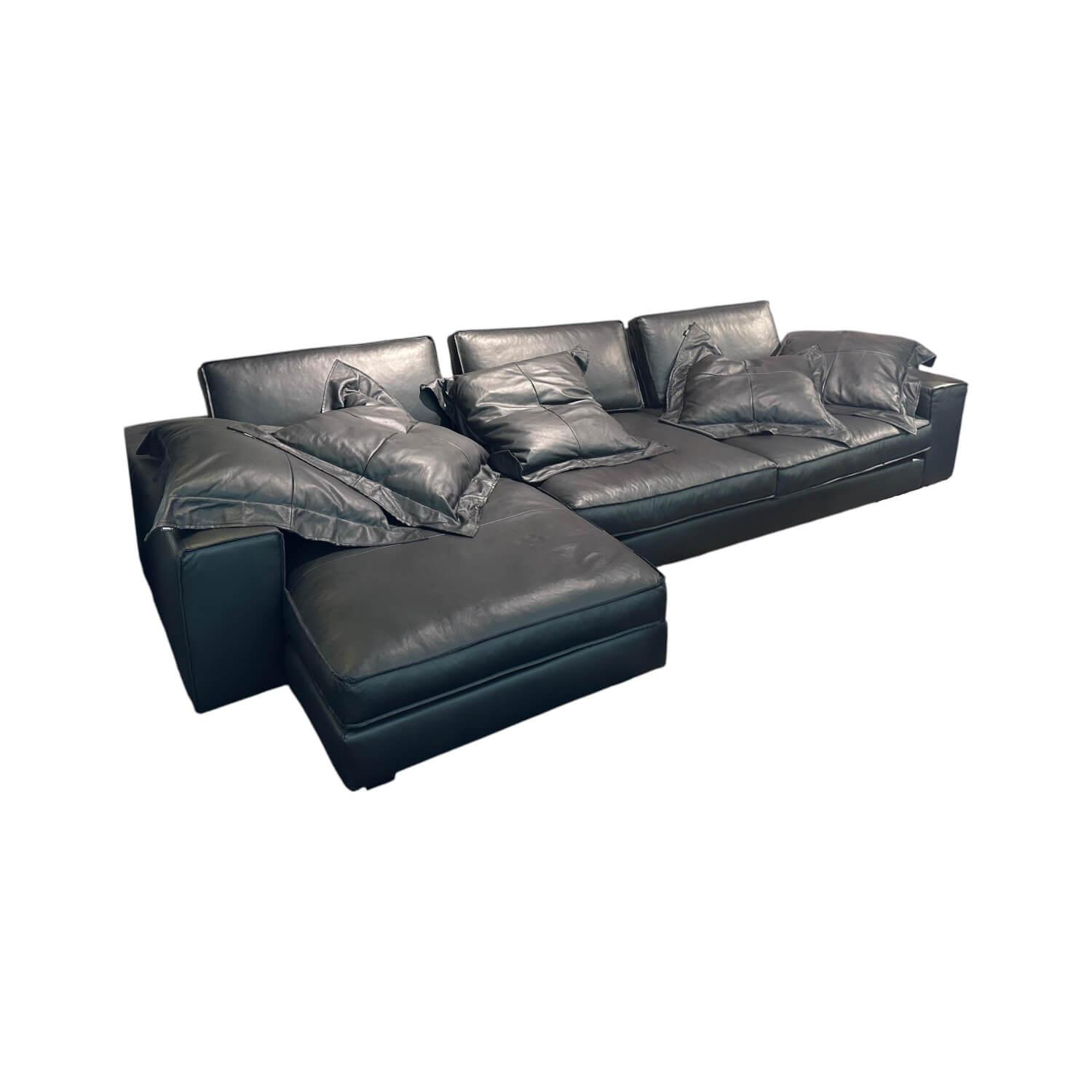 Tommy M - Ecksofa Al Jazar Leder Cuba Black Schwarz mit Kissen - 1