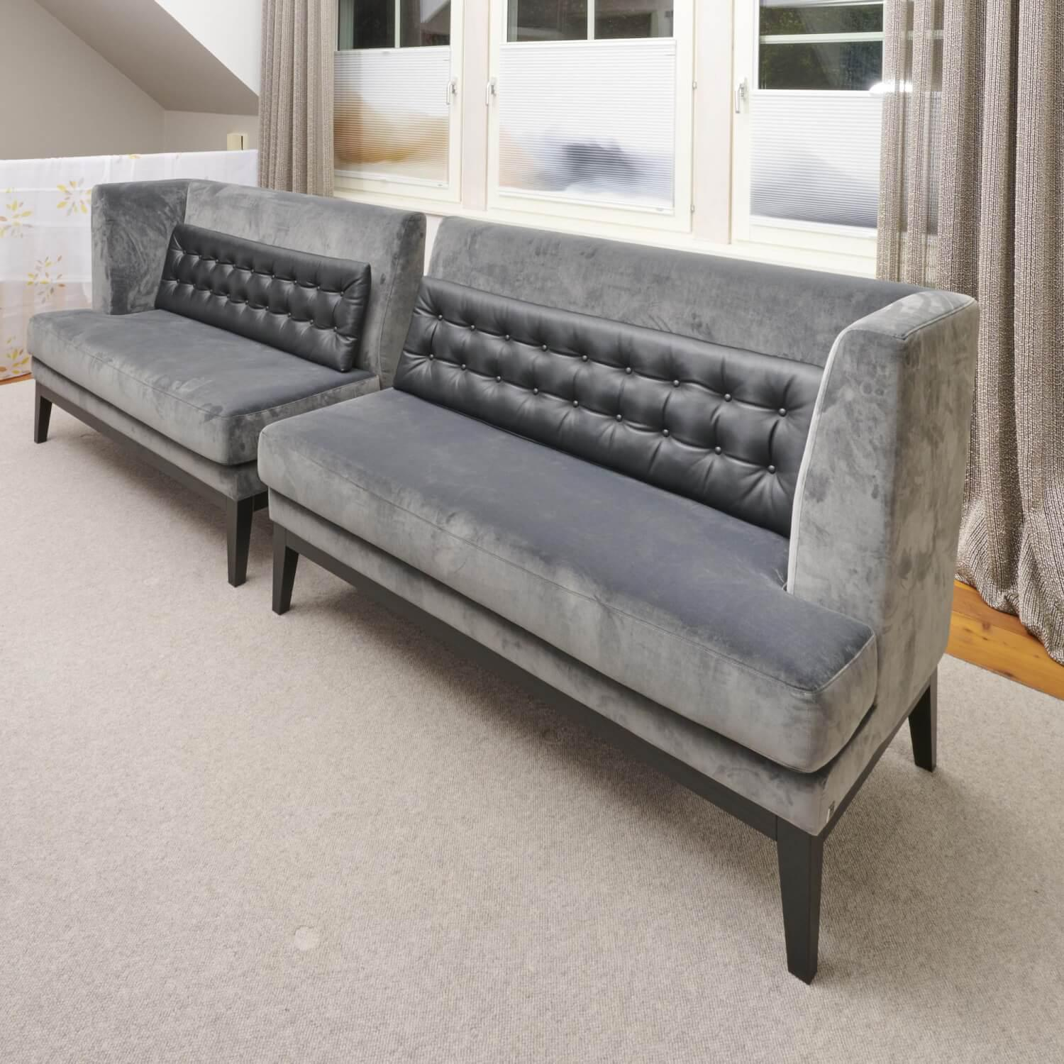 Bielefelder Werkstätten - 2er-Set Bank Polo Dining Stoff City Velvet Reloaded Grau Gestell Esche Schwarz Gebeizt Mit Vorstellkissen - 8