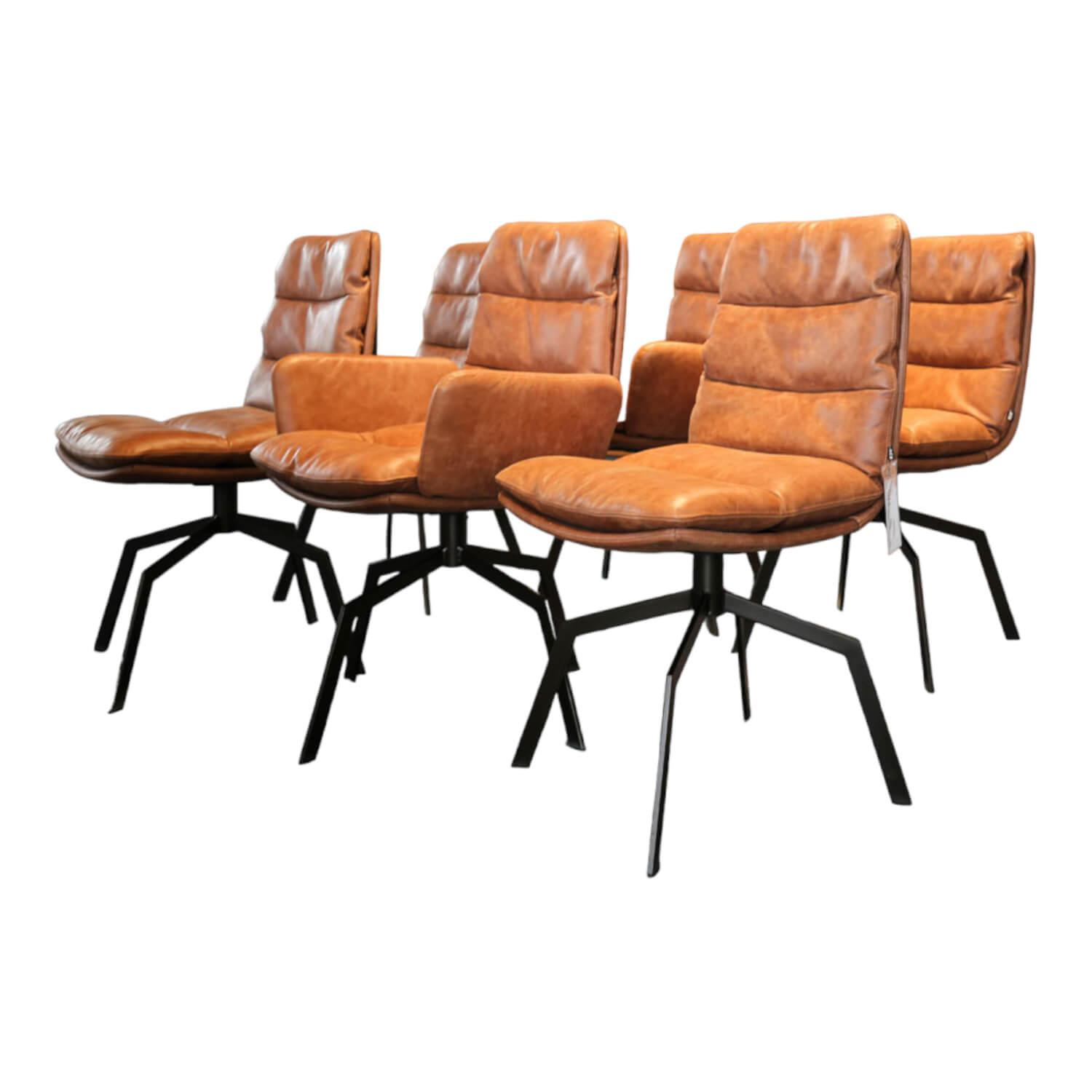 KFF - 6er-Set Stuhlgruppe Arva Leder Siena 2618 Cognac Braun - 1