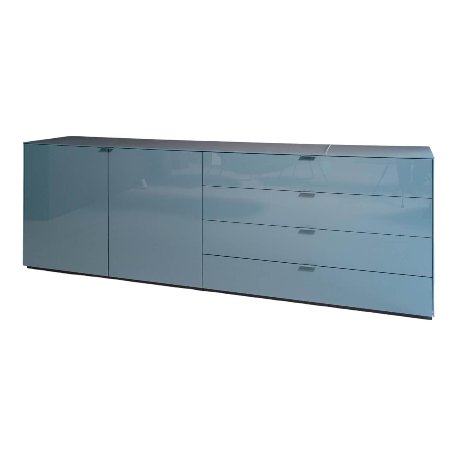 Sideboard Lack Hochglanz Graublau Glasfachboden Rauchglas Klar