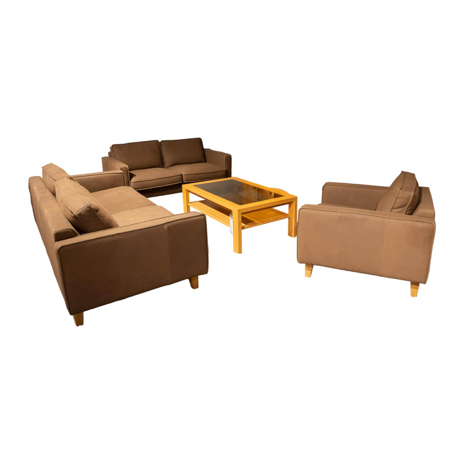 DFM - Upholstered suite Elian set of 3 leather W11 color chocolate feet oiled oak - 1