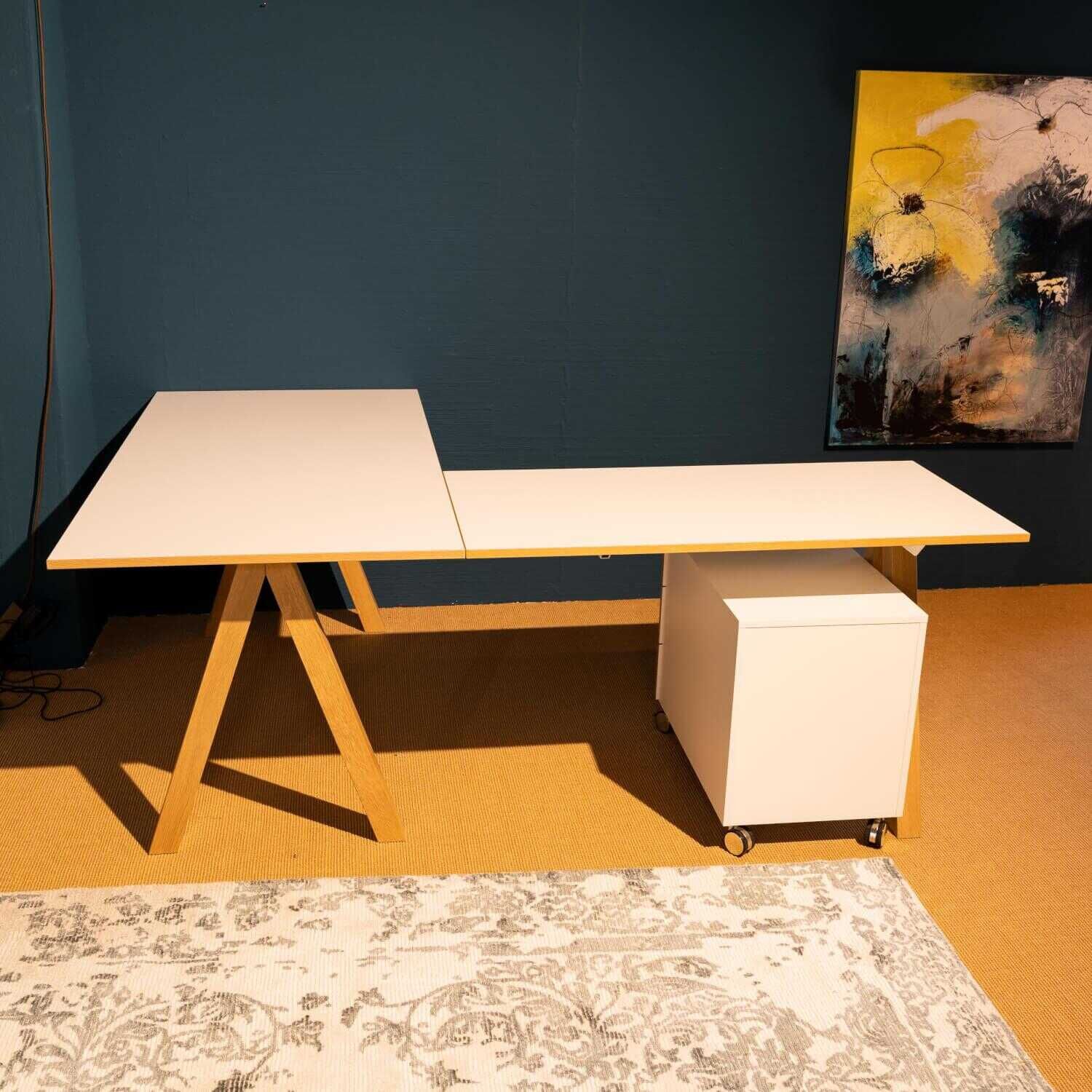 Schreibtisch Oslo Eiche Mit Rollcontainer Weiß