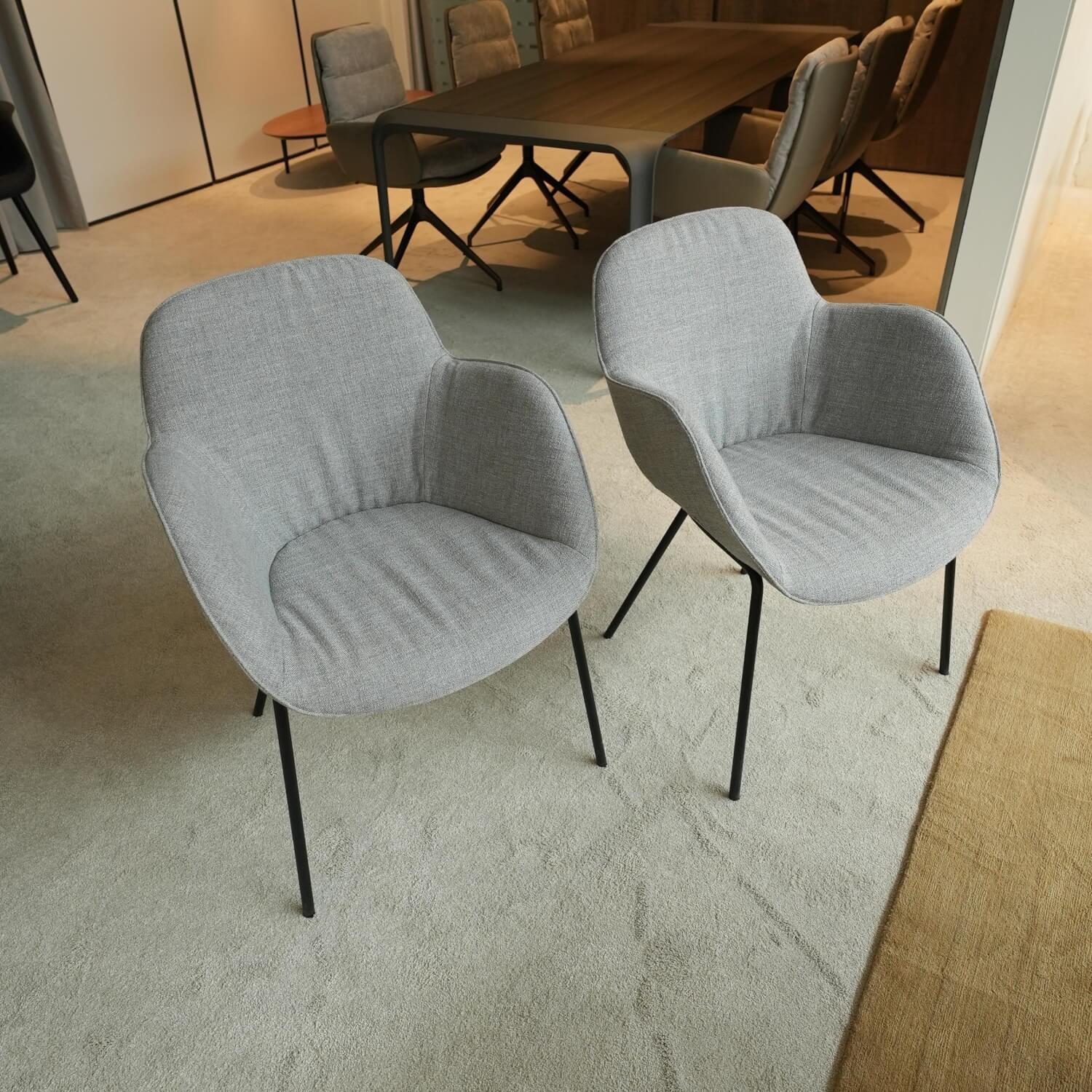 Walter Knoll - 2er Set Armlehnstuhl Sheru Stoff Gaia 7891 Platin Grau 4 Bein Untergestell Matt Pulverbeschichtet Schwarz - 7