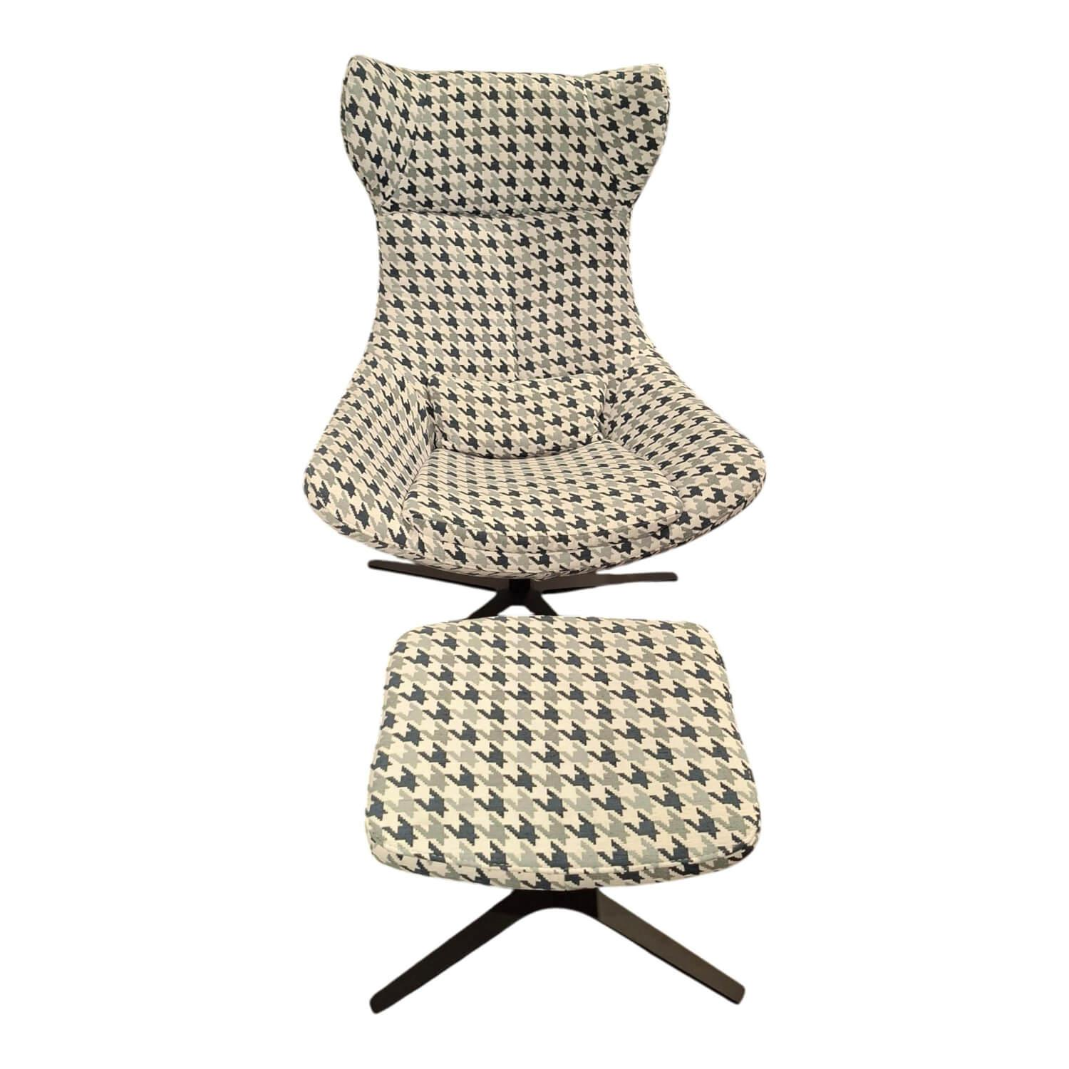 Hukla - Relaxsessel CP02 Stoff Caro Aqua Beige Blau mit Hocker - 1