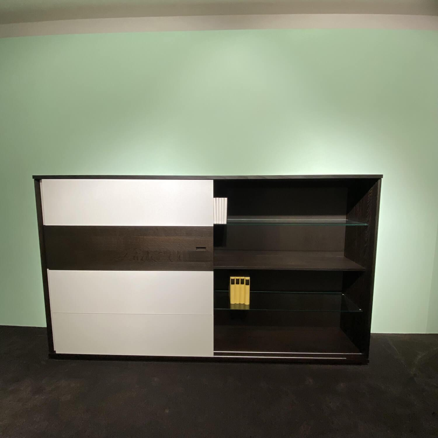 Rodam - TV Highboard Various R 10 Eiche 944 Schwarz Geräuchert Und Geflammt Front Absetzung Satinato Glas Weiß - 3