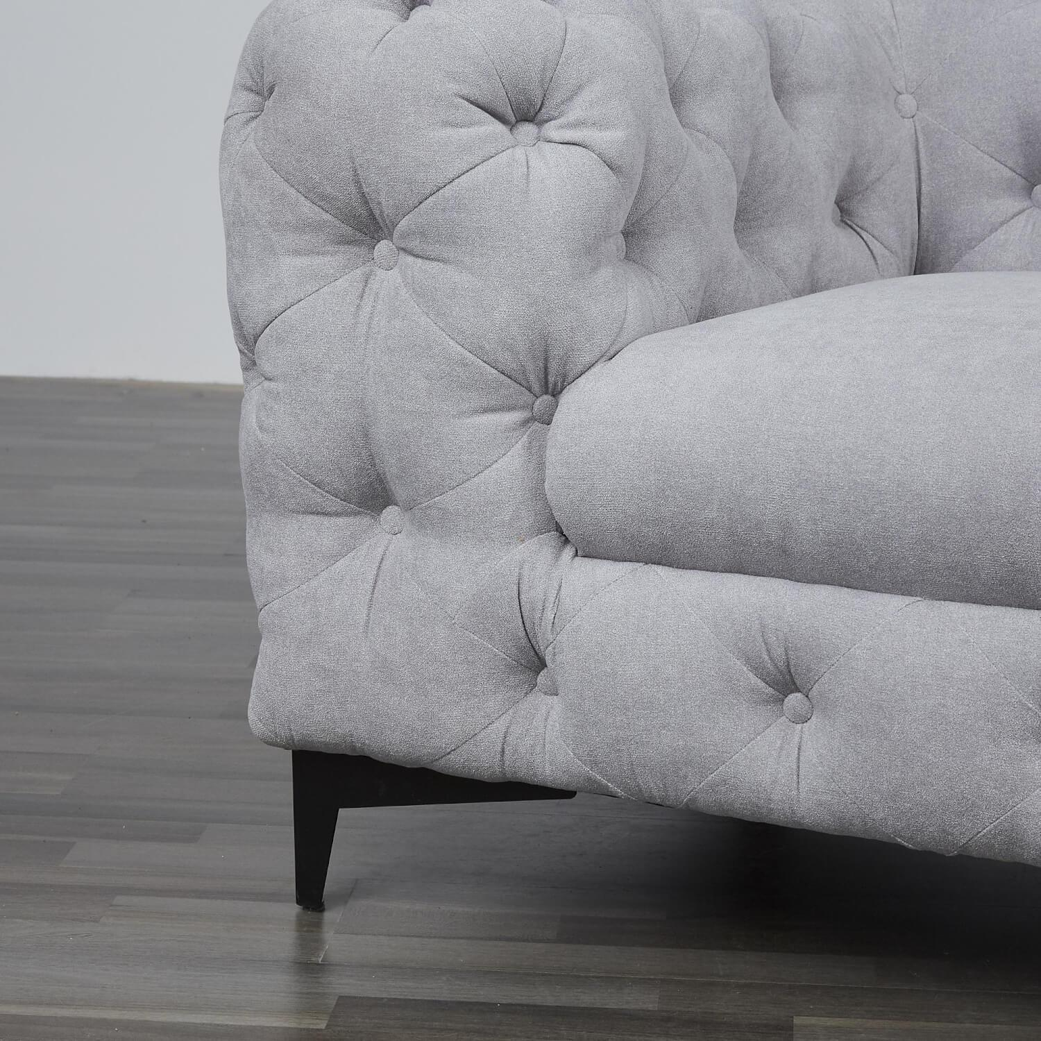 Max Winzer - Sofa Chesterfield Stoff Hellgrau Gestell Schwarz - 5