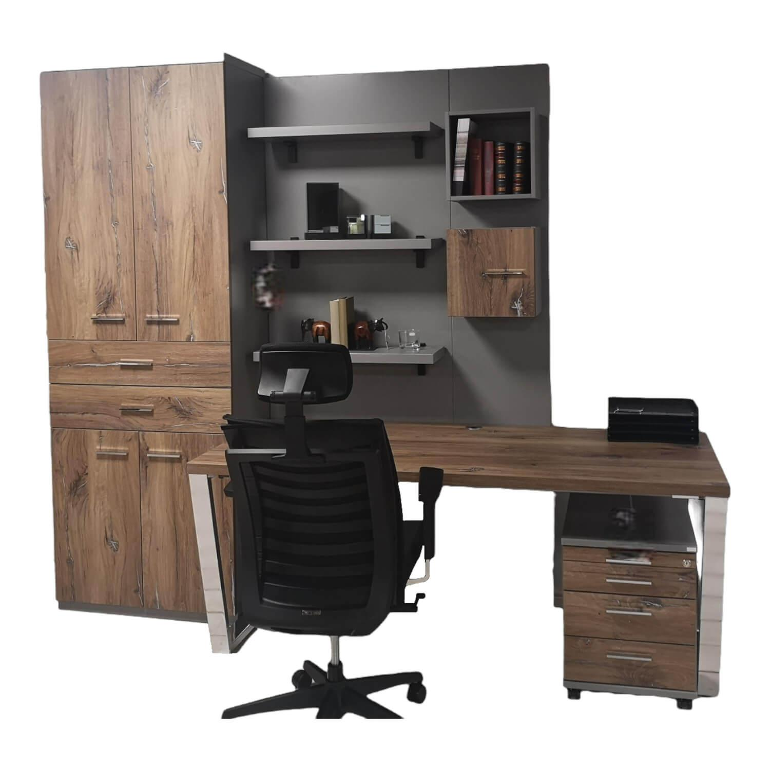Büro System LS990 bestehend aus 1x Wand Schrank mit 4 Türen 1x Panellrückwand 1x Schreibtisch 1x Rollcontainer 1x Sideboard
