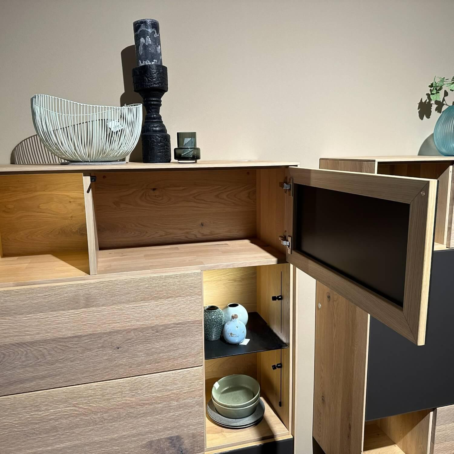 Anrei - Highboard 2 Puro Asteiche Gebürstet Weiß Geölt Farbglas Zartbitter Matt Braun Mit Dimmbarer Beleuchtung - 7