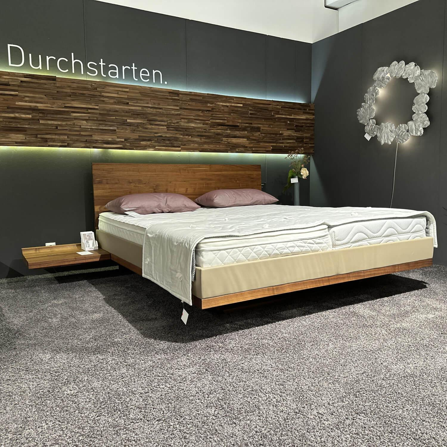 Team 7 - Bett Riletto Nussbaum Naturöl Seiten Leder Kiesel Beige Mit 2 Laden - 7
