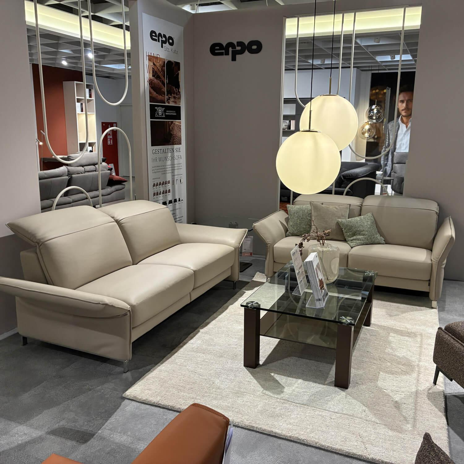 Erpo - Sofagarnitur Avantgarde 965 Leder Pearl 43.210 Beige Gestell Metall Hochglanz Verchromt - 2