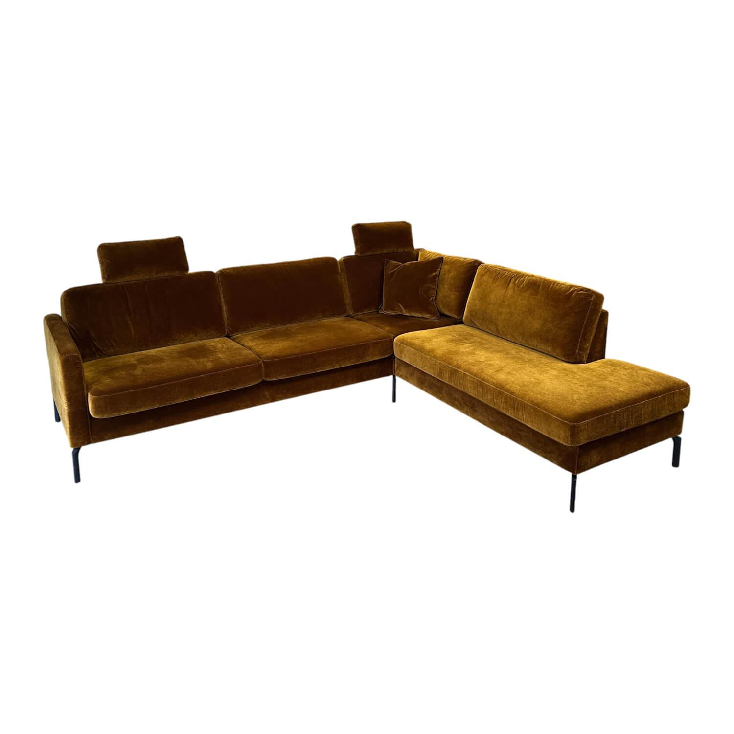 Gehlenborg Sitzmöbel - Ecksofa Living Rohleder Stoff Cloud 52 Gold Füße Metall Schwarz Mit Klappbarer Armlehne - 1