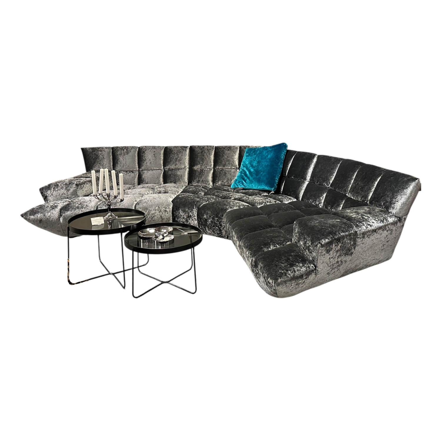 Bretz - Ecksofa Cloud 7 Stoff 66 2085 Velvet Silberschimmer Grau Gleiter Schwarz Inklusive Kissen - 1