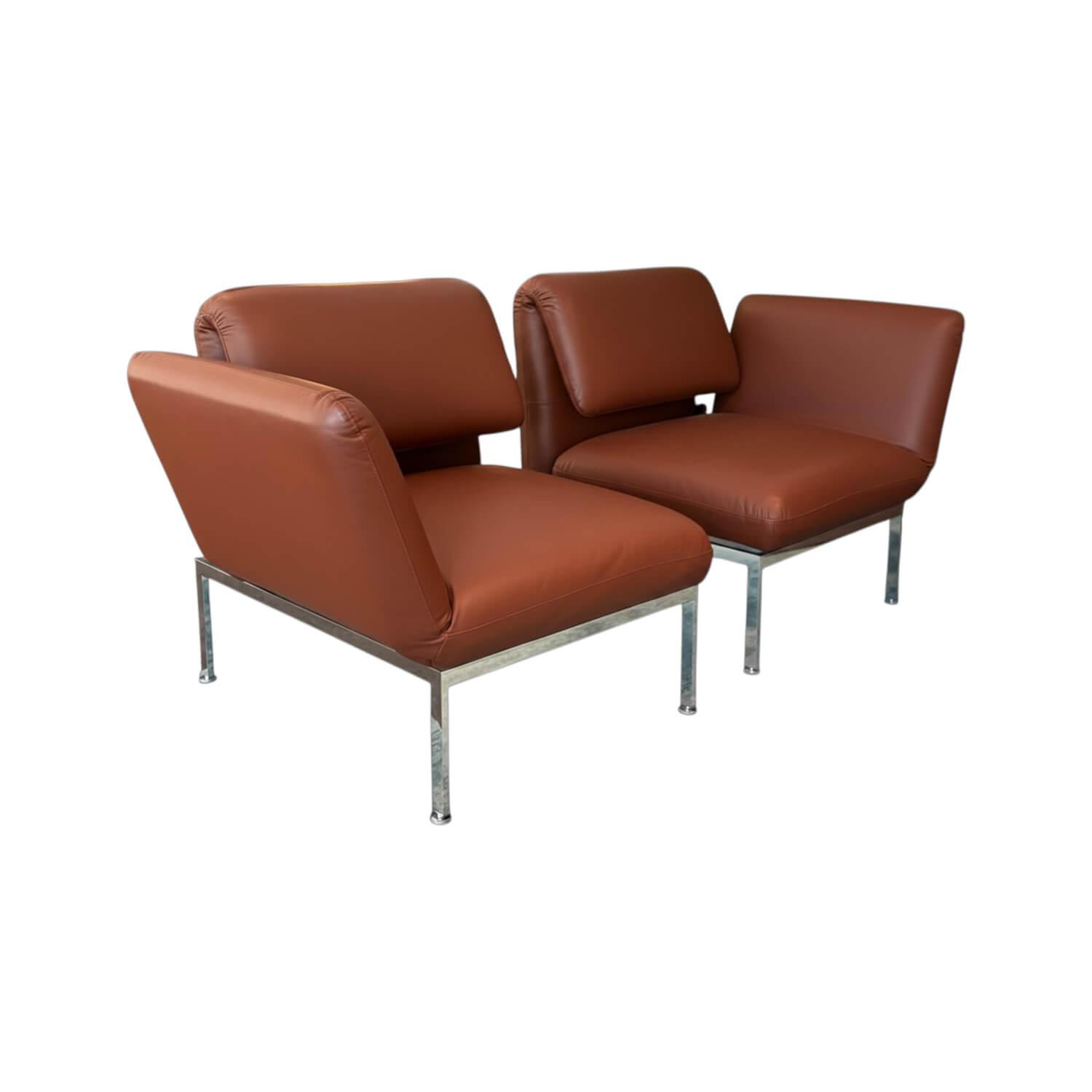 Brühl - 2er Set Liegesessel Roro Small Leder La Plume 5663 55 Braun Füße Metall Verchromt - 1