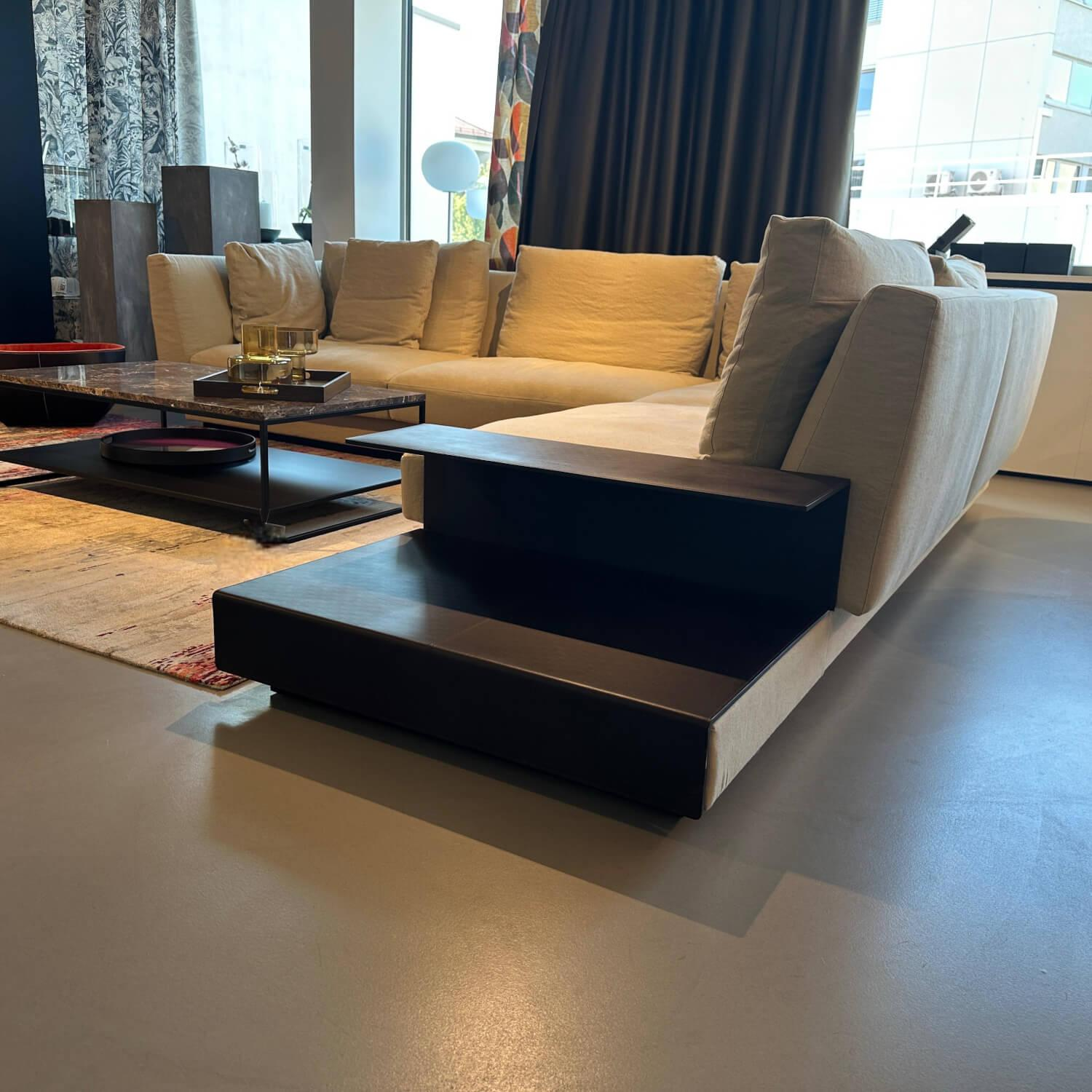 Walter Knoll - Ecksofa Grand Suite Stoff Lino 7706 Pearl Grau Beige Ablage Leder Saddle Coffee Braun - 5