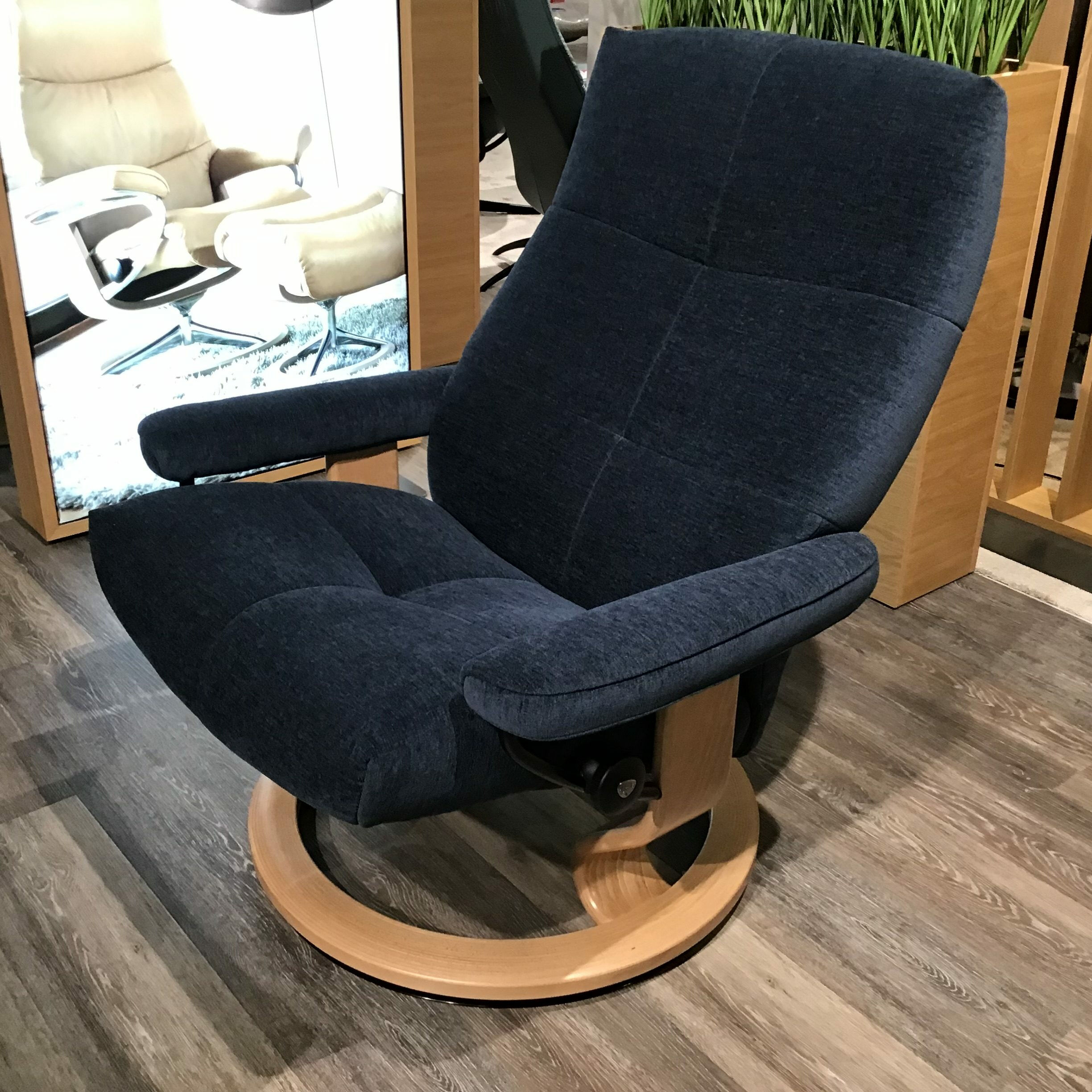 Stressless - Relaxsessel David L Stoff Dahlia Blau Gestell Classic Eiche mit Hocker - 2