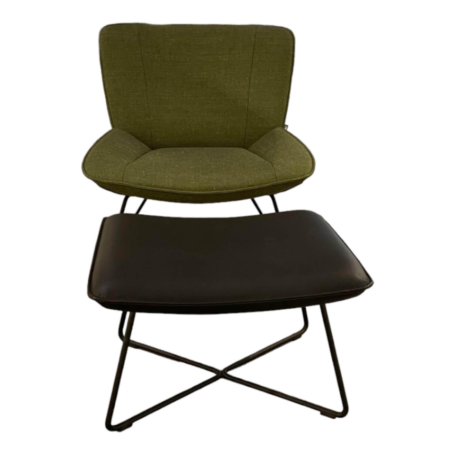 Rolf Benz - Sessel Und Hocker 383 Bezug Stoff 05 214 Maigrün Grün Hocker Leder 36 407 Schwarz Metallgestell RAL 9017 Verkehrsschwarz - 1
