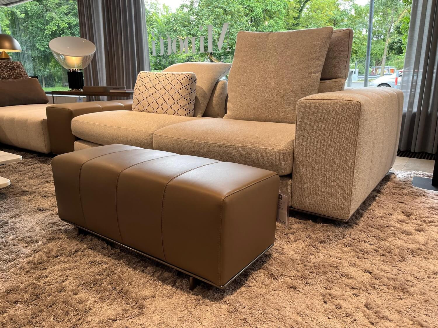 Minotti - Sofa Freeman Stoff Ginza 02 Ghiaccio Weiß Metallgestell Bronze Lackiert Mit Lederbank - Exklusives Angebot, wenn weg dann weg -  - 8