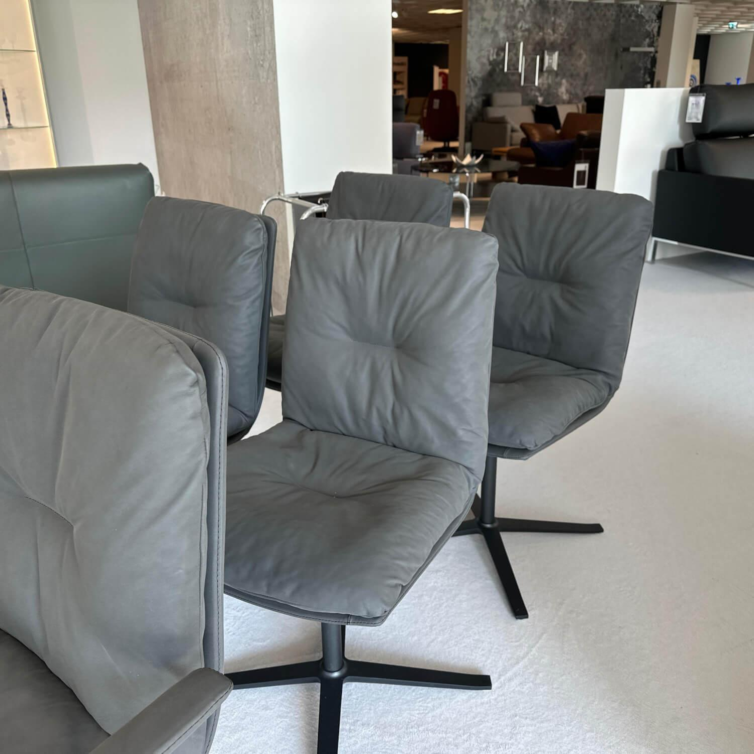 Hülsta - 6er-Set Stuhl D 27 Leder Nubuk Touch 5617 Schwarz Drehgestell Metall Schwarz Pulverbeschichtet - 2