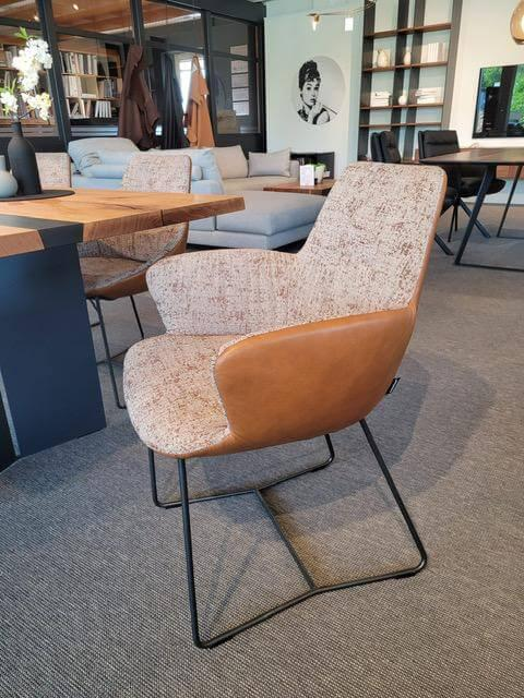Contur - 6er Set Stuhl Pegara Innen Stoff Matrix Copper Rosa Außen Leder Semianilin Cognac Braun Gestell Metall Anthrazit - 3