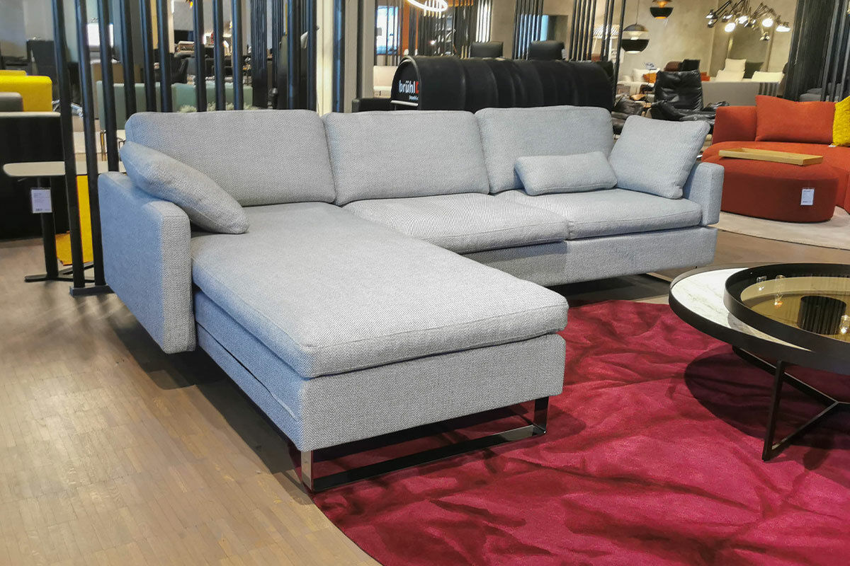 Brühl - Ecksofa Alba Stoff 4459-60 Hellgrau Gestell Metall Verchromt Glänzend mit Kissen - 7