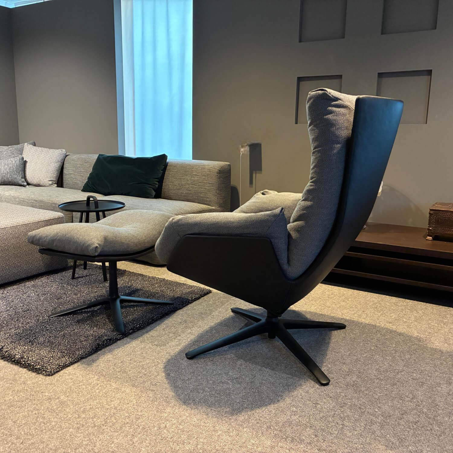 COR - Sessel Cordia Lounge 53111 Sitz Stoff 9131 Grau Rücken Leder 286 Schwarz Gestell F05 Schwarz Mit Hocker - 4