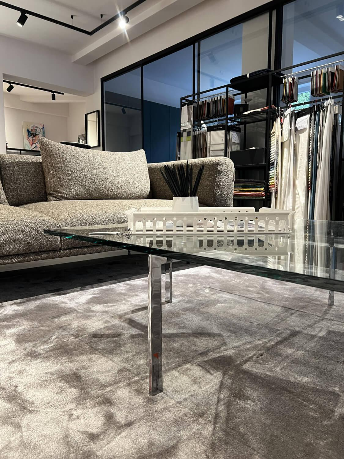 Knoll International - Couchtisch Barcelona Platte Kristallglas Gestell Flachstahl Hochglanz Verchromt - 3