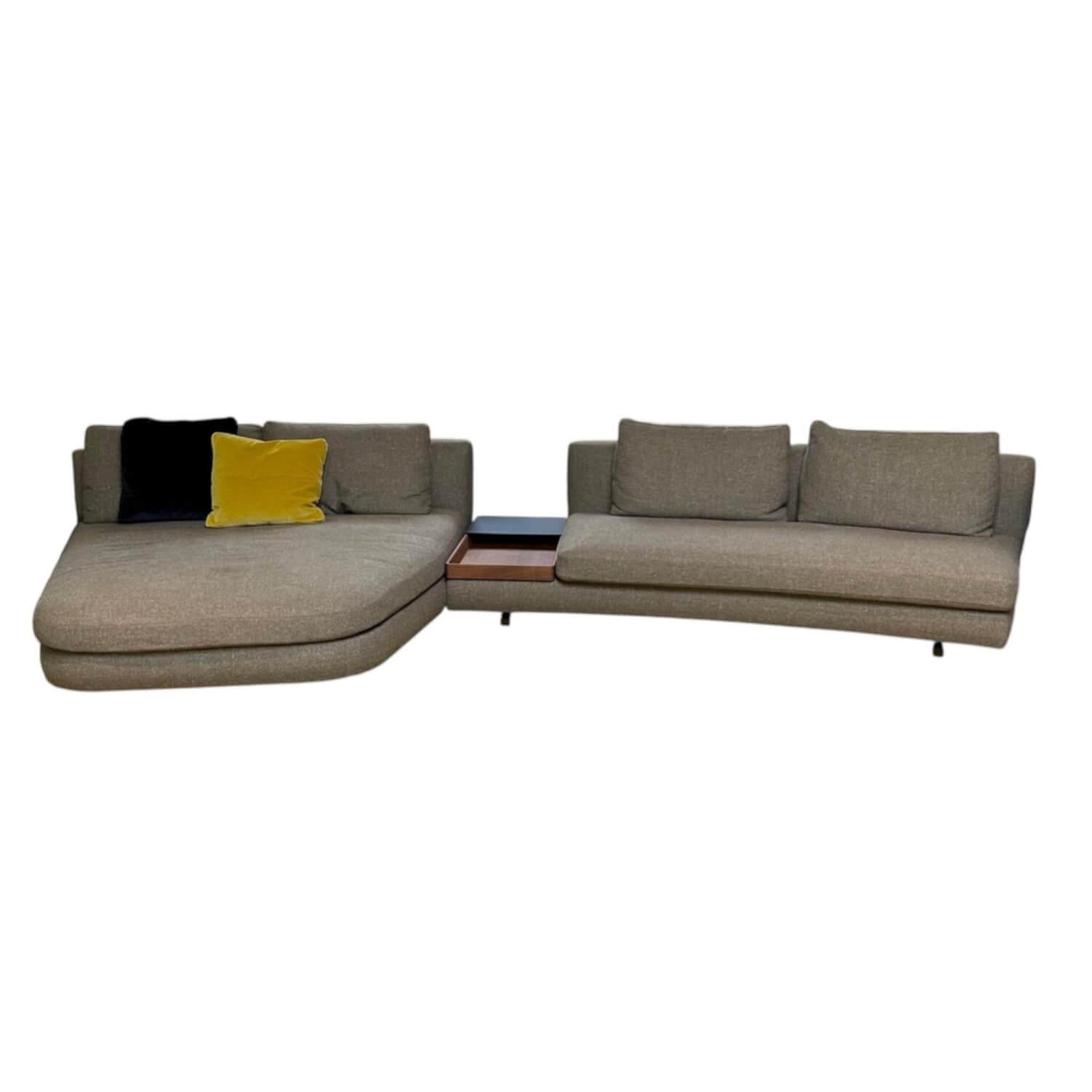 Walter Knoll - Sofagruppe Tama Living 822 Stoff Puro Mineral Grau Braun Kufen Nussbaum Geölt Inklusive Tischplatte Und Kissen - 1