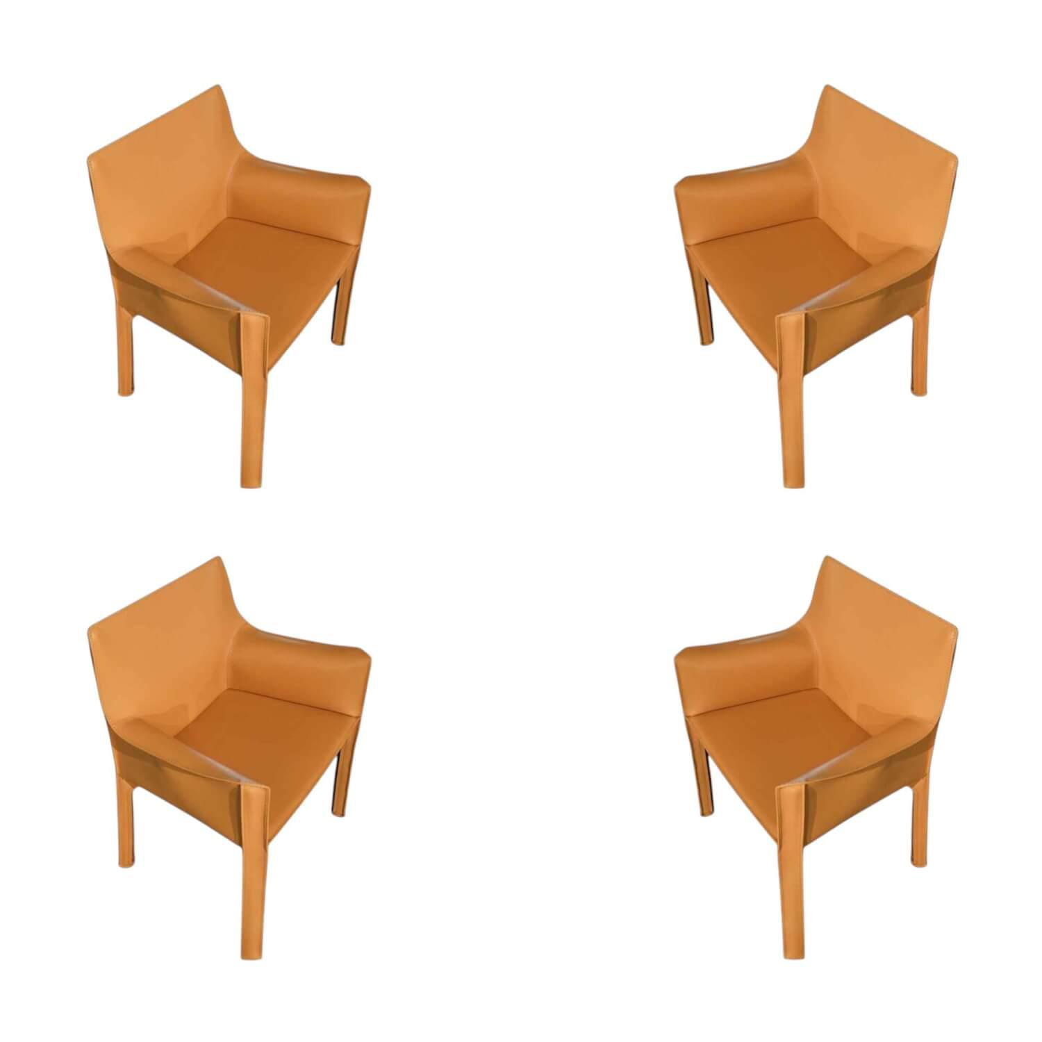 Cassina - 4er-Set Armlehnstuhl Cab Leder Cuoio Naturale Beige Braun - 1