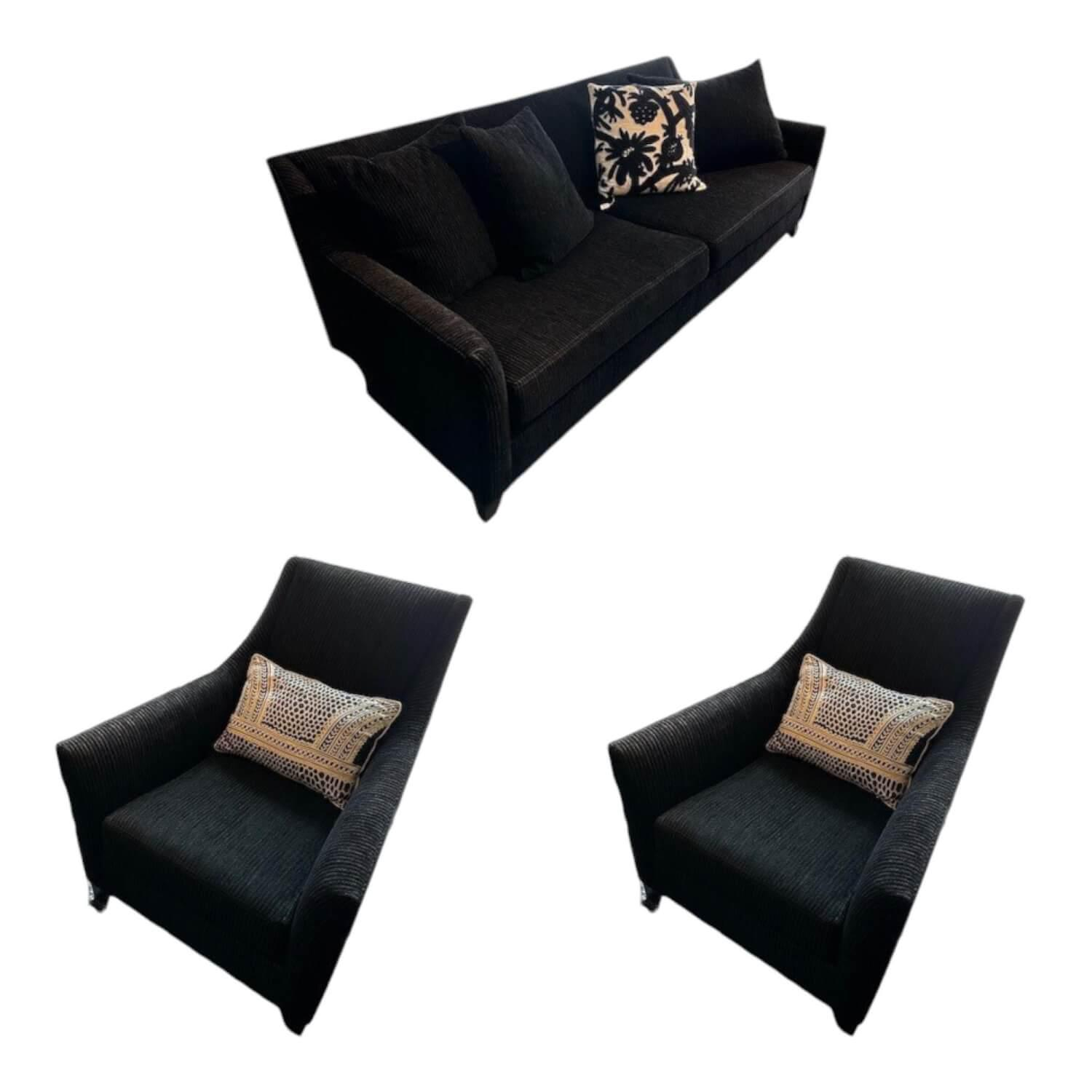 WK Wohnen - Garnitur Brüssel Stoff Diego 8551 90 Black Schwarz Füße Lack Matt Schwarz - 1