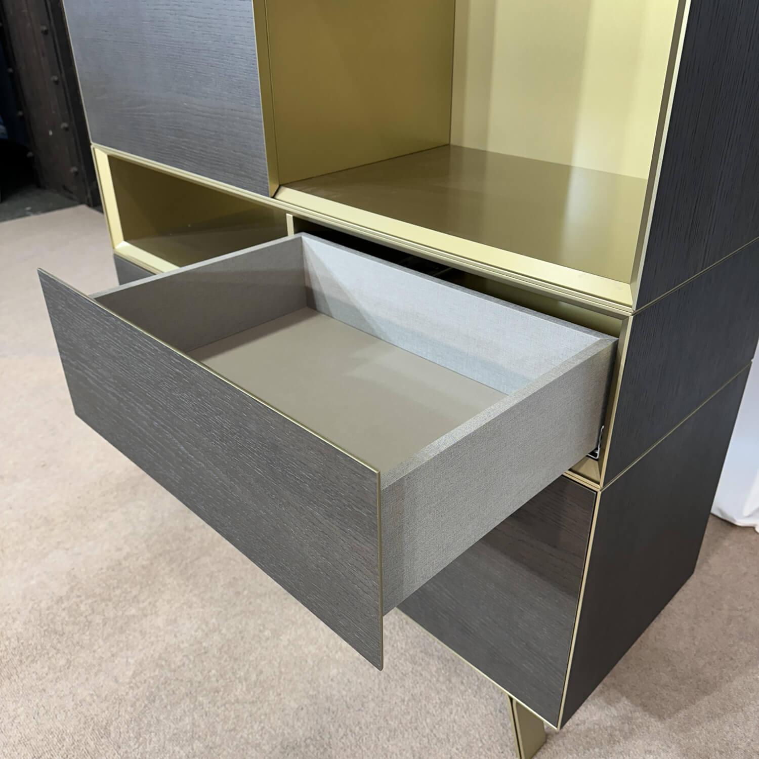 Highboard Domino Holz Wenge Schwarz Innen Gold Schubladen Hellgrau